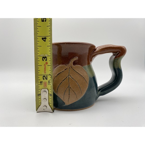 CLAYTON Pottery Coffee Cup Mug Leaf Pattern Thumb Print Handle - Picture 7 of 8